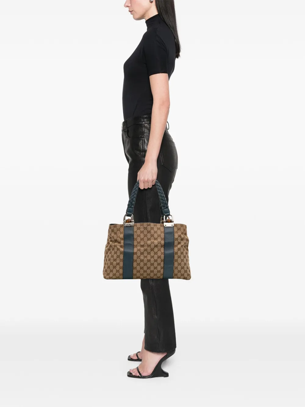Pre-owned Gucci 2016-2025 Gg Canvas Bamboo Libeccio Tote Bag In Brown