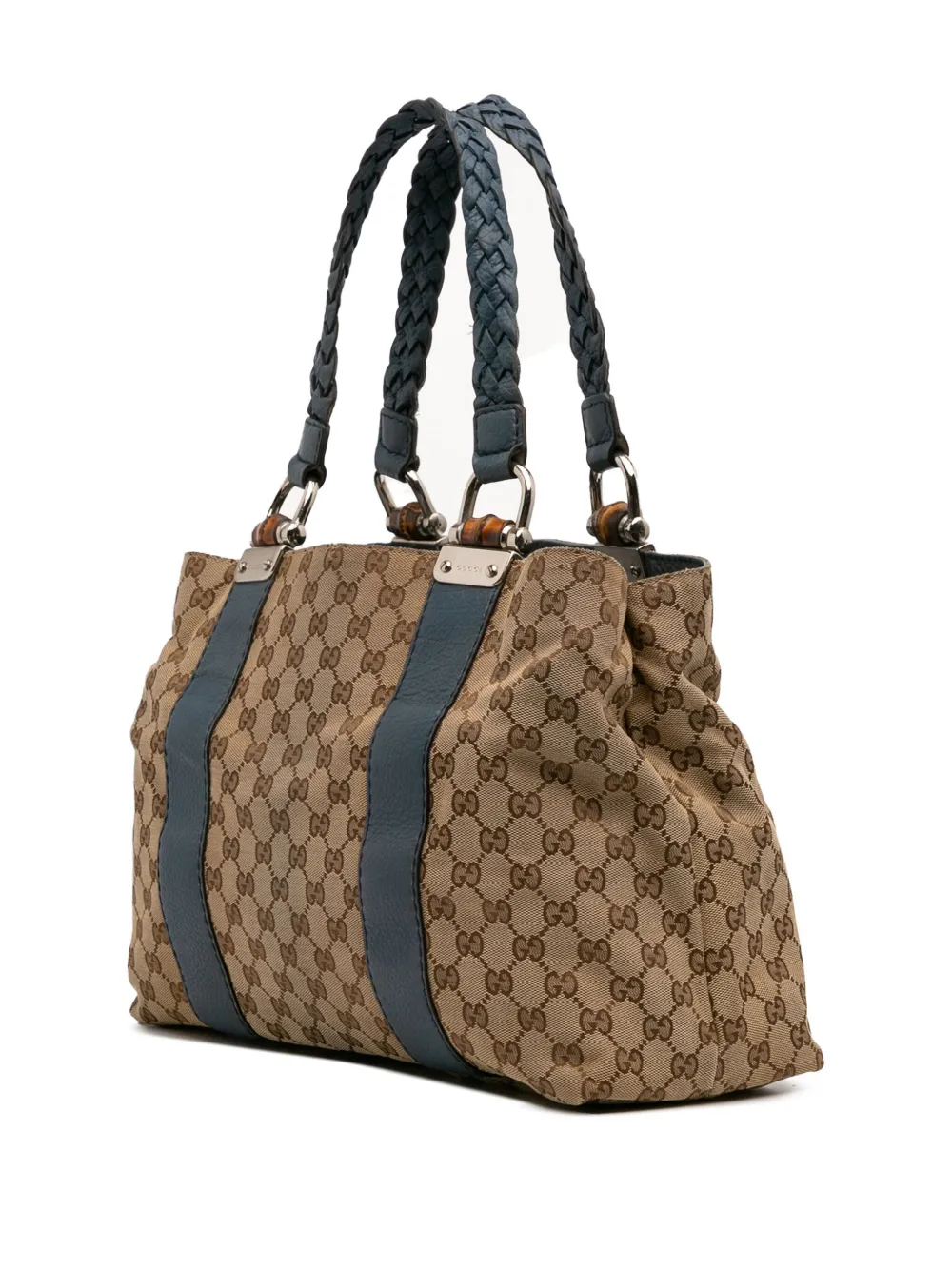 Pre-owned Gucci 2016-2025 Gg Canvas Bamboo Libeccio Tote Bag In Brown