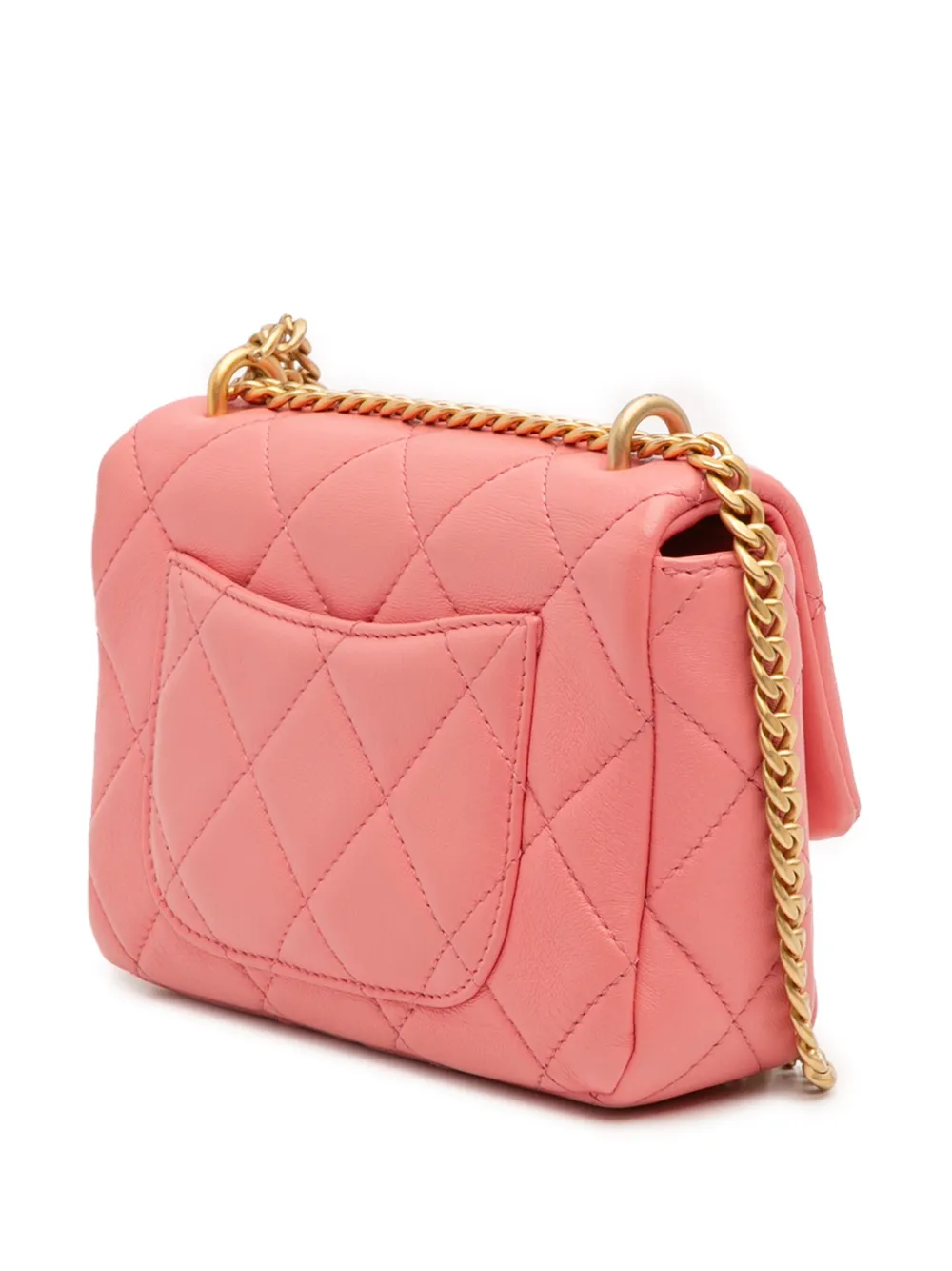 Pre-owned Chanel 2021-2025 Mini Lambskin Pending Cc Flap Crossbody Bag In Pink
