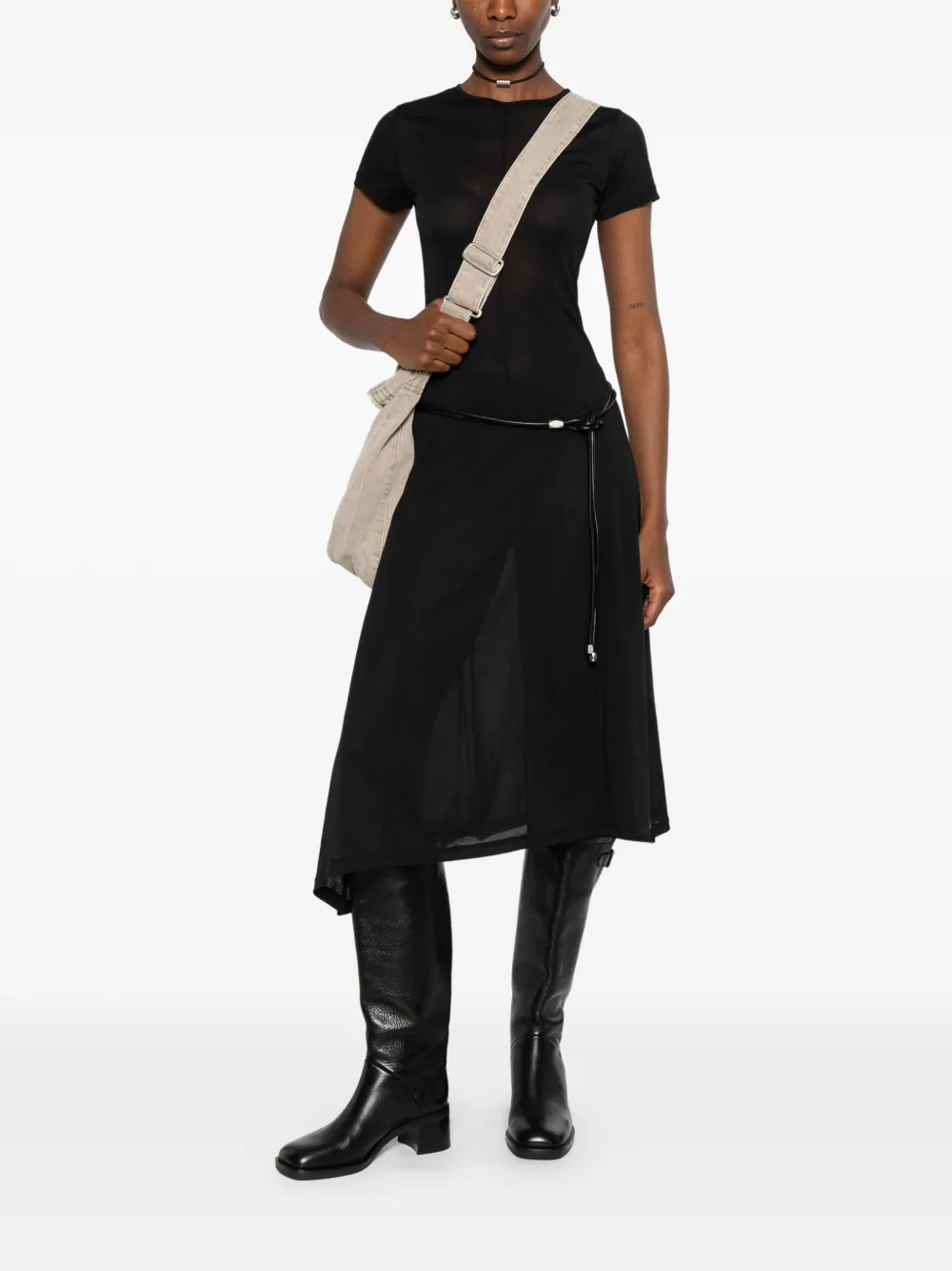 OUR LEGACY Ragged midi-jurk met korte mouwen Zwart