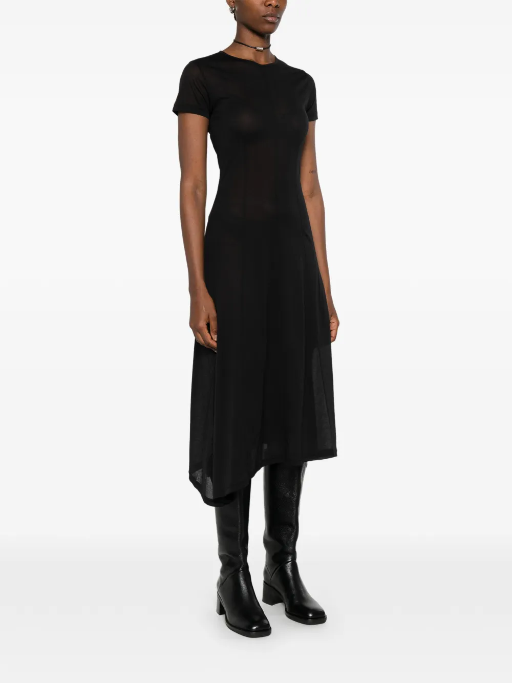 OUR LEGACY Ragged midi-jurk met korte mouwen Zwart