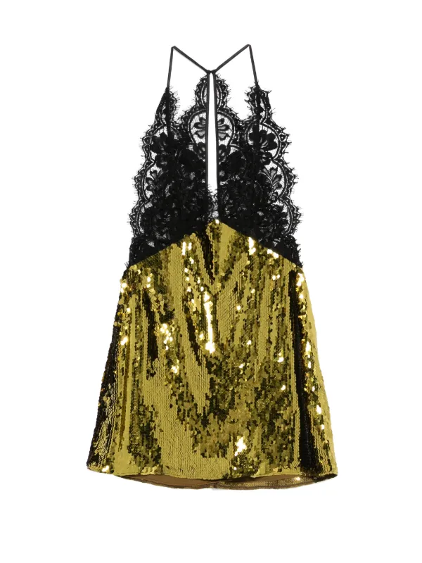 Retrofete Edda Lace Mini Dress | Gold | FARFETCH GE
