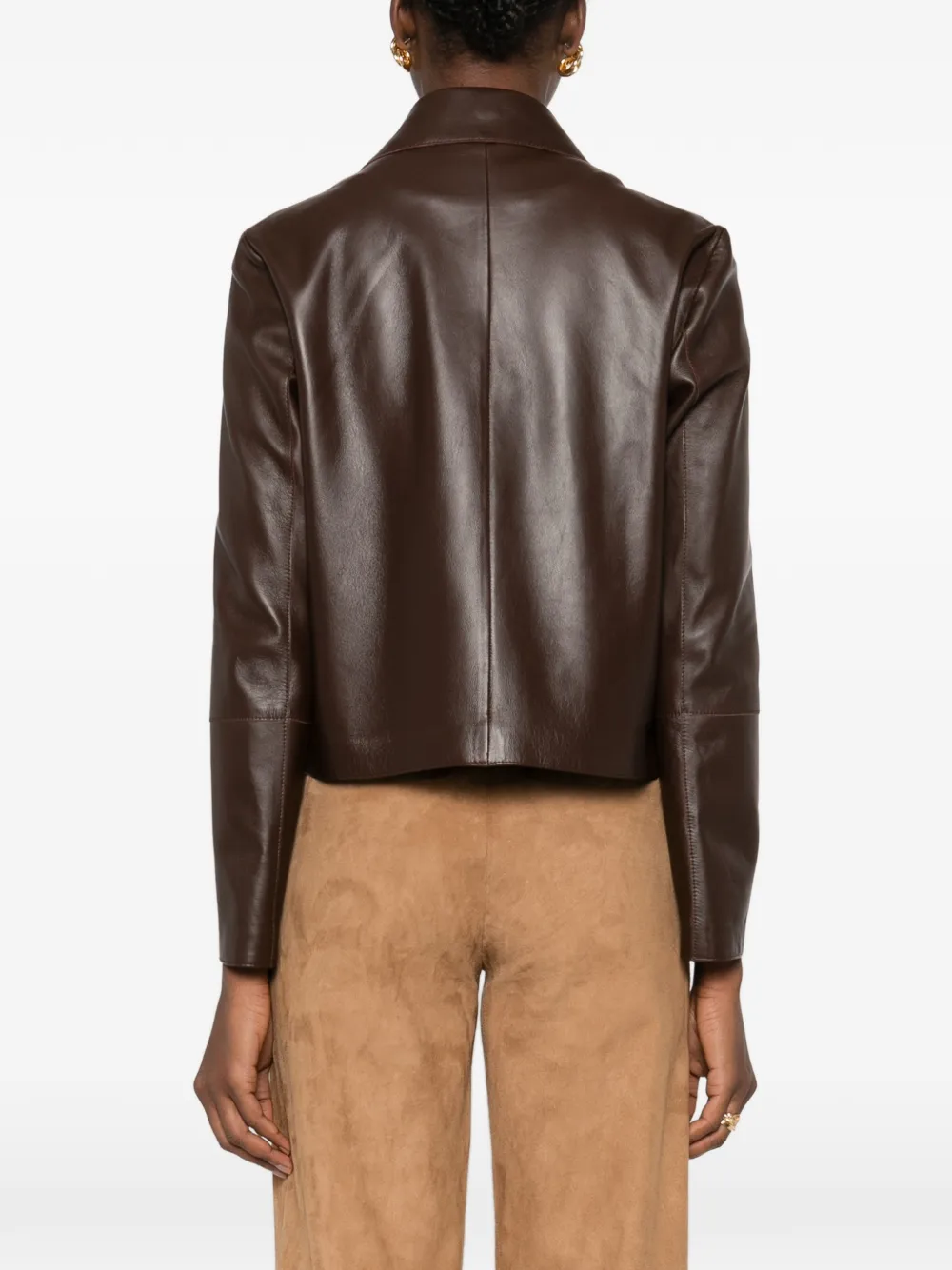 Emy Buttoned Collared Leather Jacket