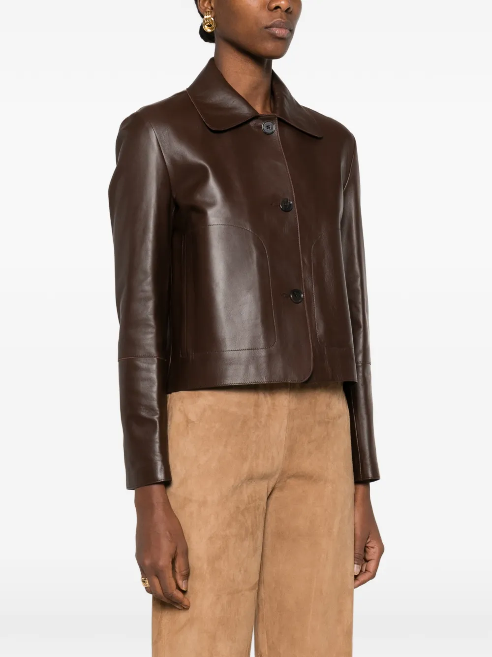 Emy Buttoned Collared Leather Jacket