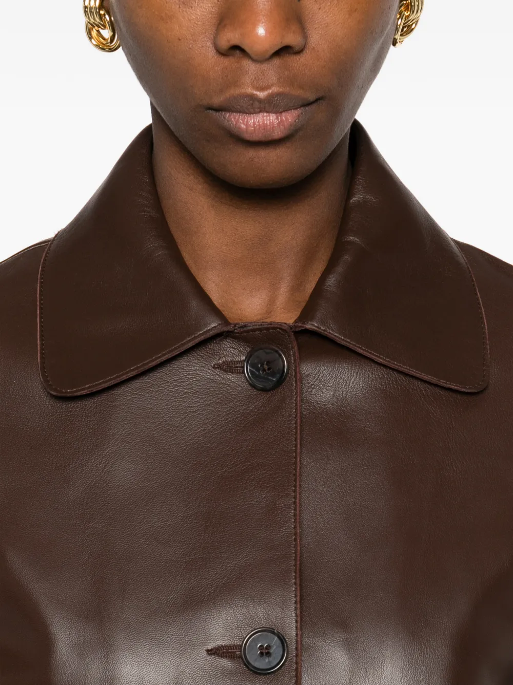 Emy Buttoned Collared Leather Jacket