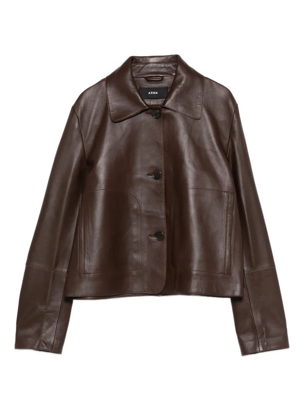 Arma buttoned collared leather jacket - Braun