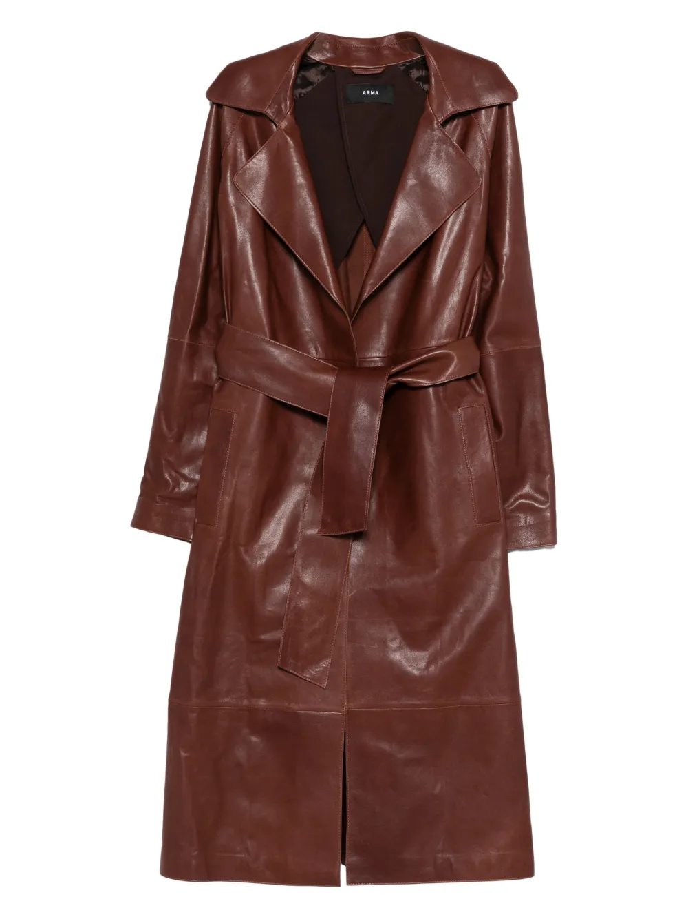 Arma Leather Trench Coat In Brown
