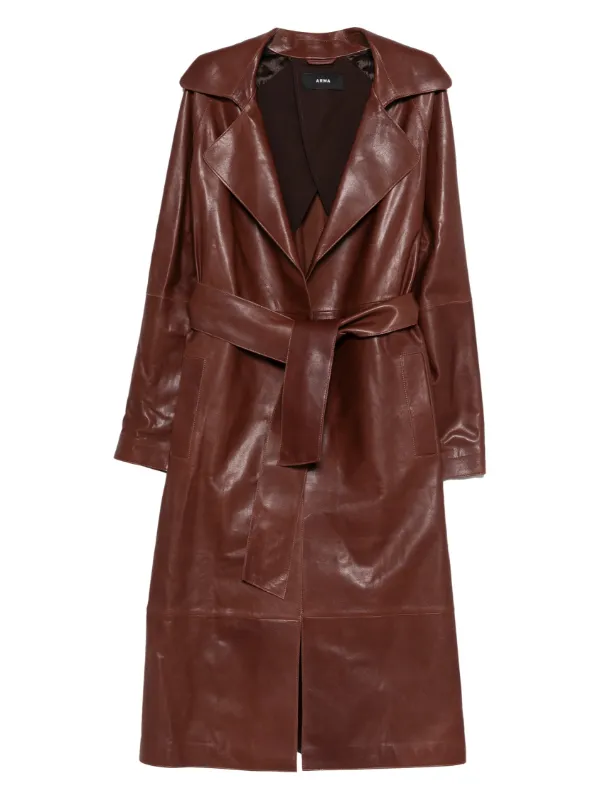 Arma Yava Leather Trench Coat in Brown