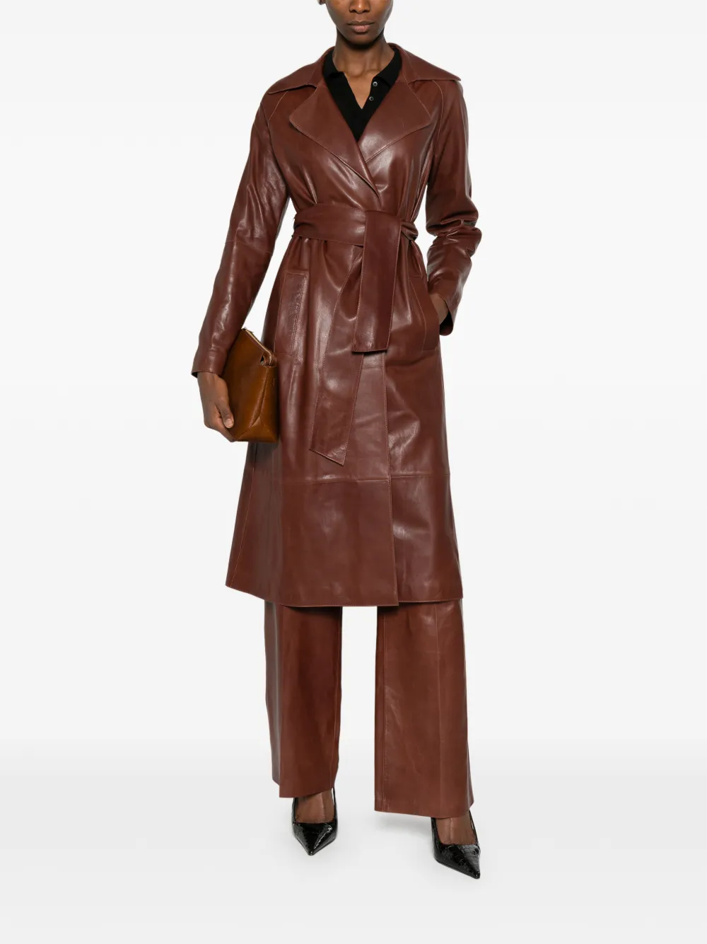 Arma leather trench coat - Bruin