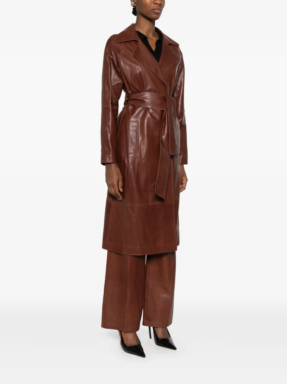  Arma Yava Leather Trench Coat - Brown 