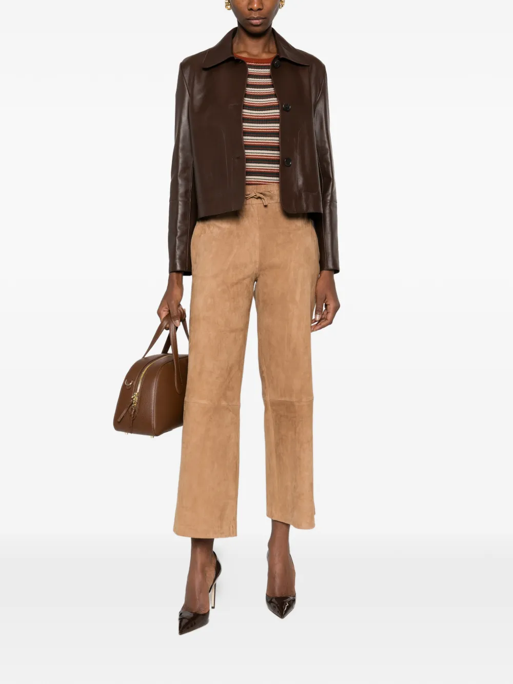 Arma elastic-waistband leather trousers - Bruin