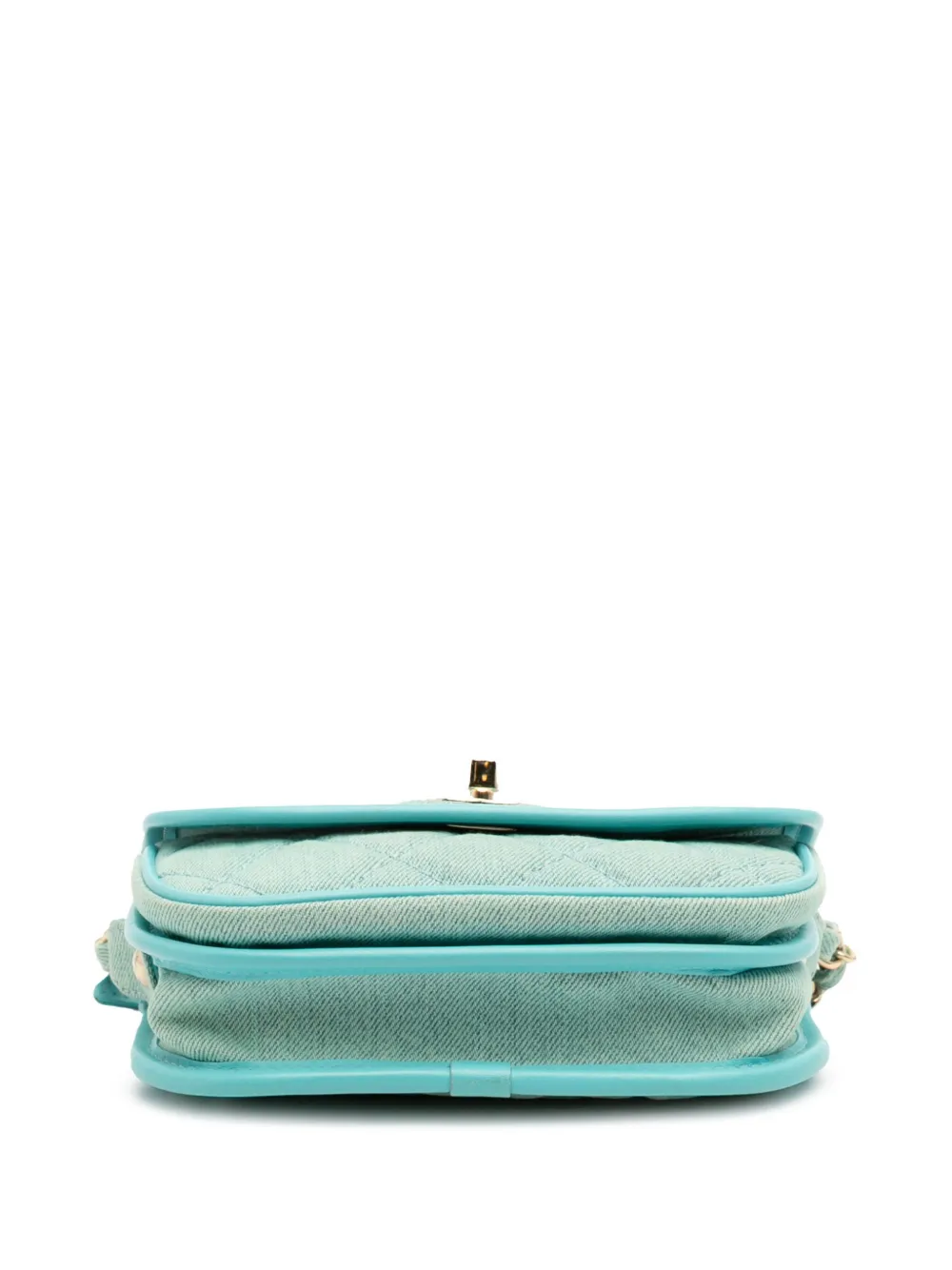 Pre-owned Chanel 2021 Mini Cc Quilted Denim Messenger Flap Crossbody Bag In Blue
