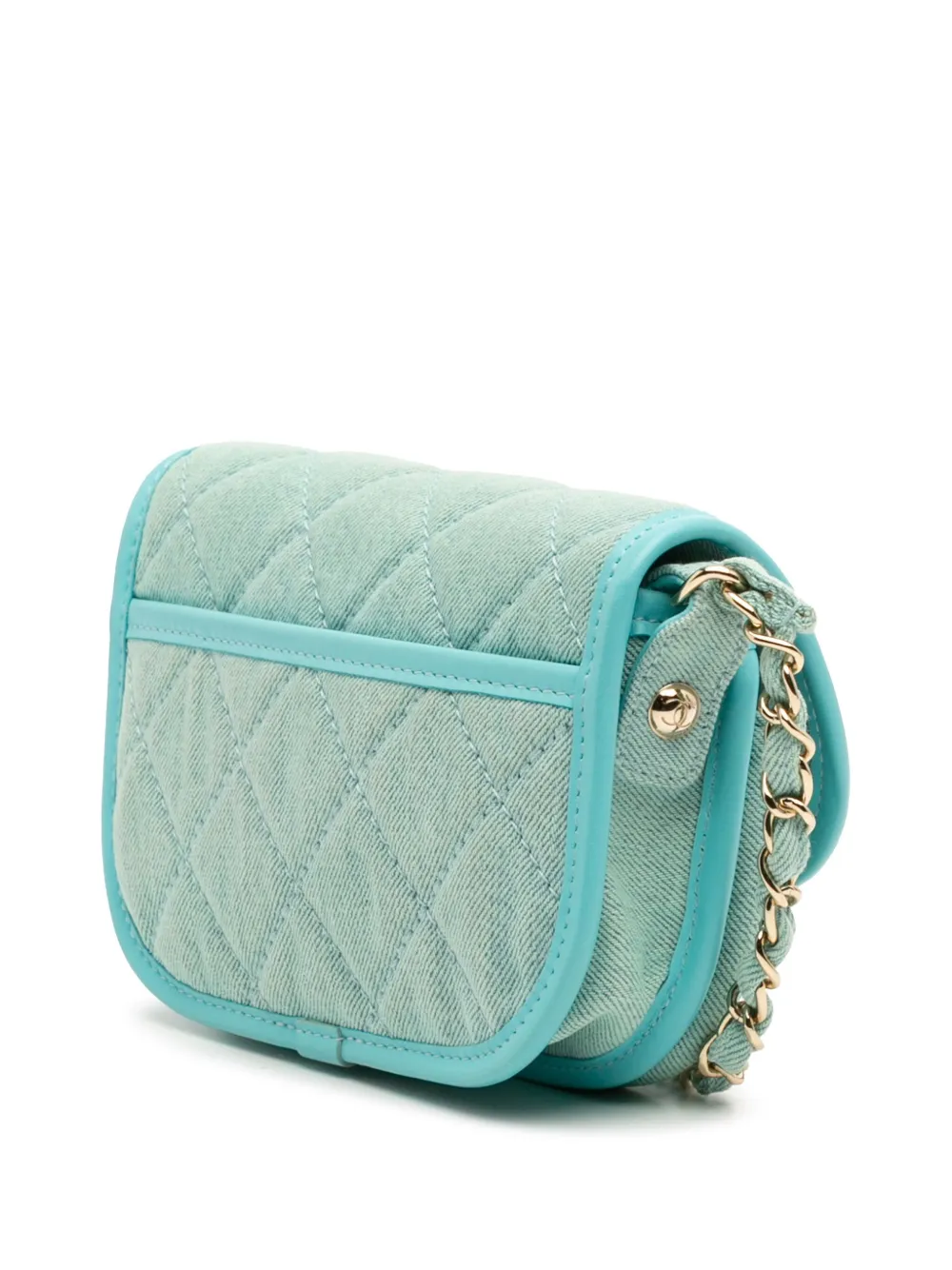 Pre-owned Chanel 2021 Mini Cc Quilted Denim Messenger Flap Crossbody Bag In Blue