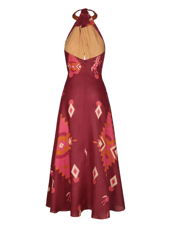 Johanna Ortiz halter-neck geometric-print Dress | Red | FARFETCH JO