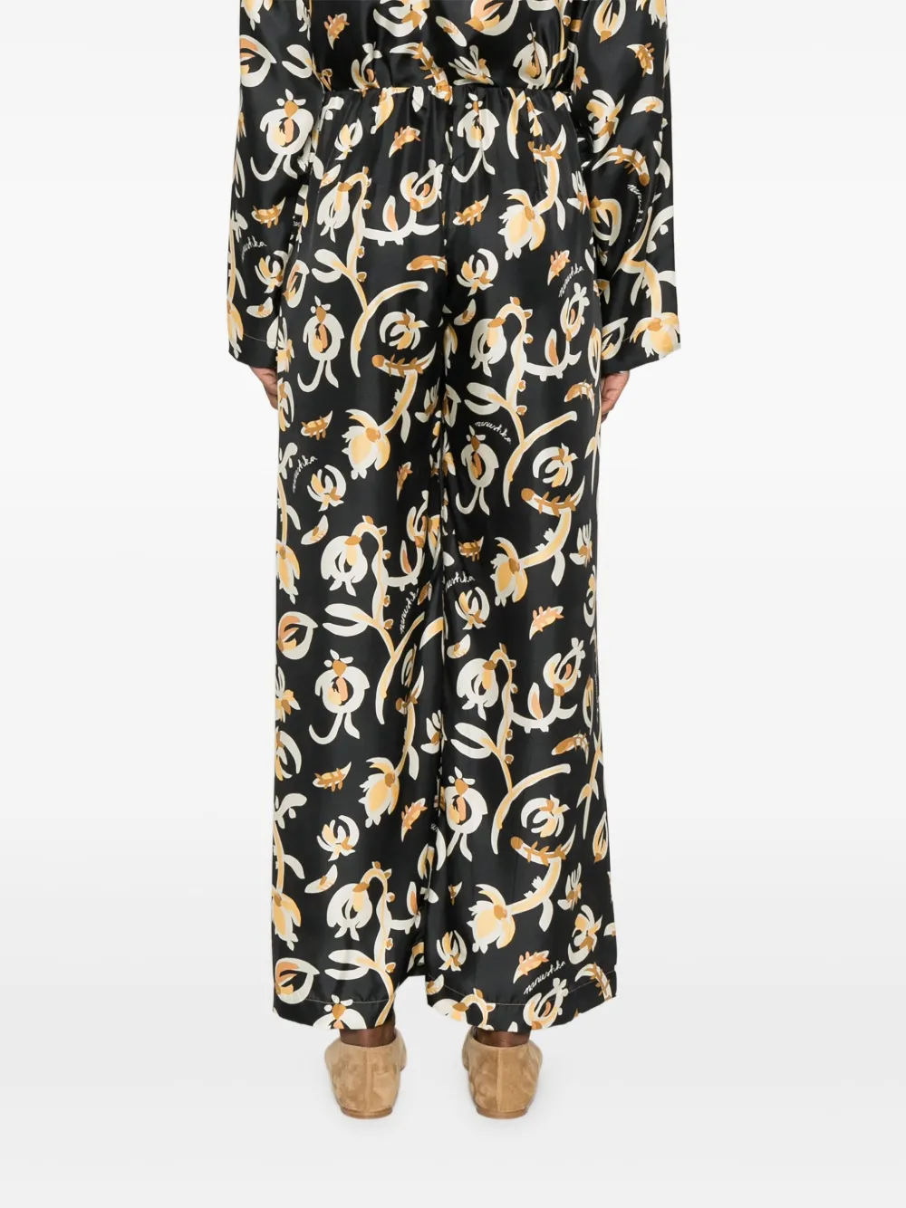 Nanushka Straight broek met elastische taille en bloemenprint Zwart