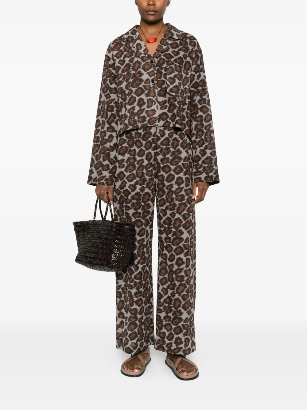 Nanushka Straight broek met elastische taille en dierenprint - Bruin