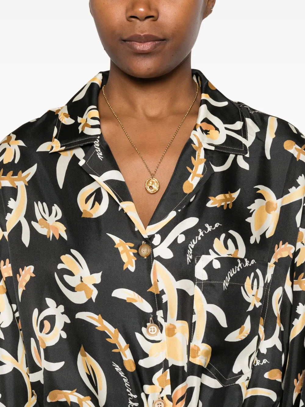 Nanushka blouse met bloemenprint Zwart