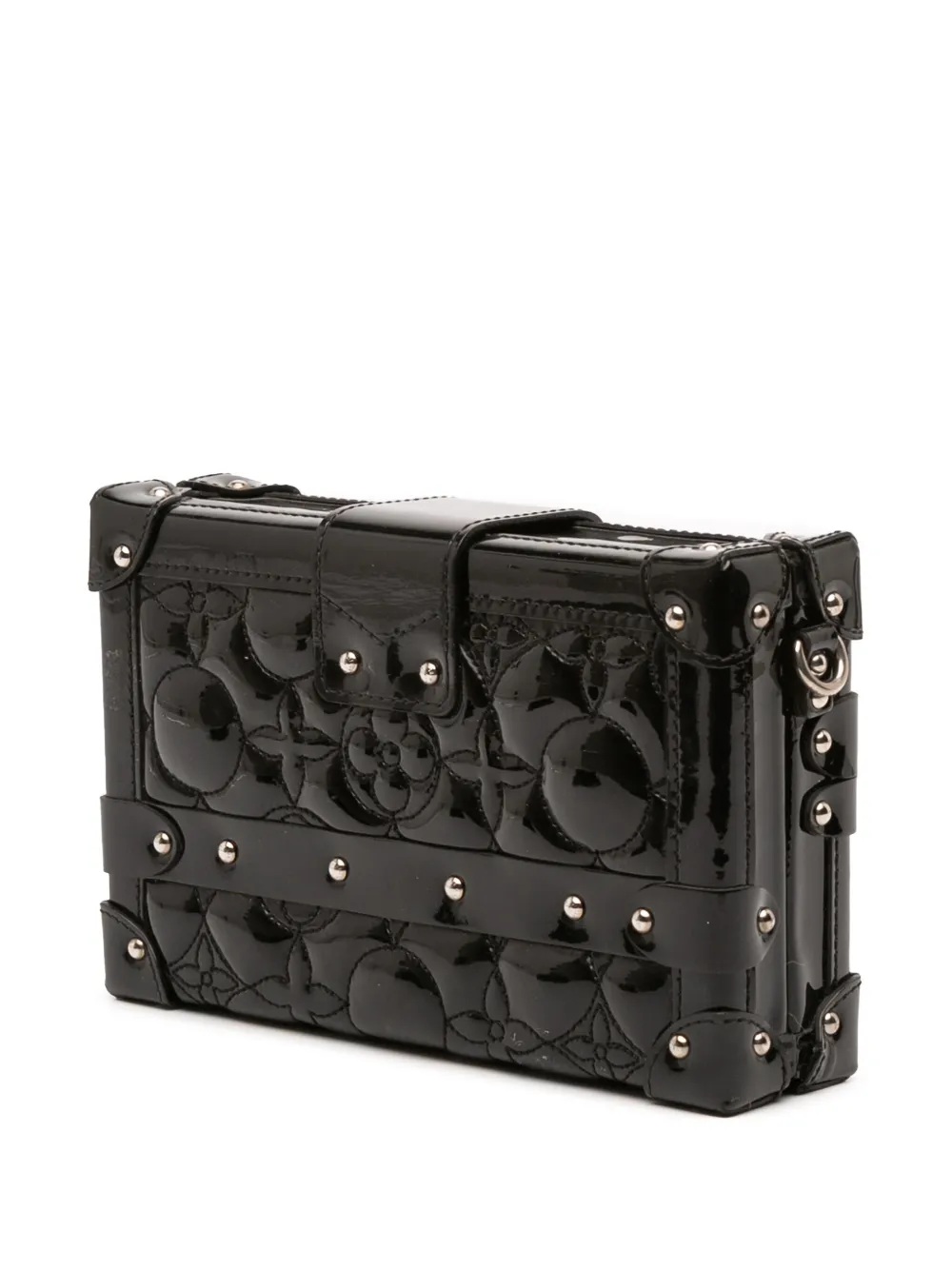 Pre-owned Louis Vuitton 2017 Monogram Vernis Fleur Petite Malle Crossbody Bag In Black