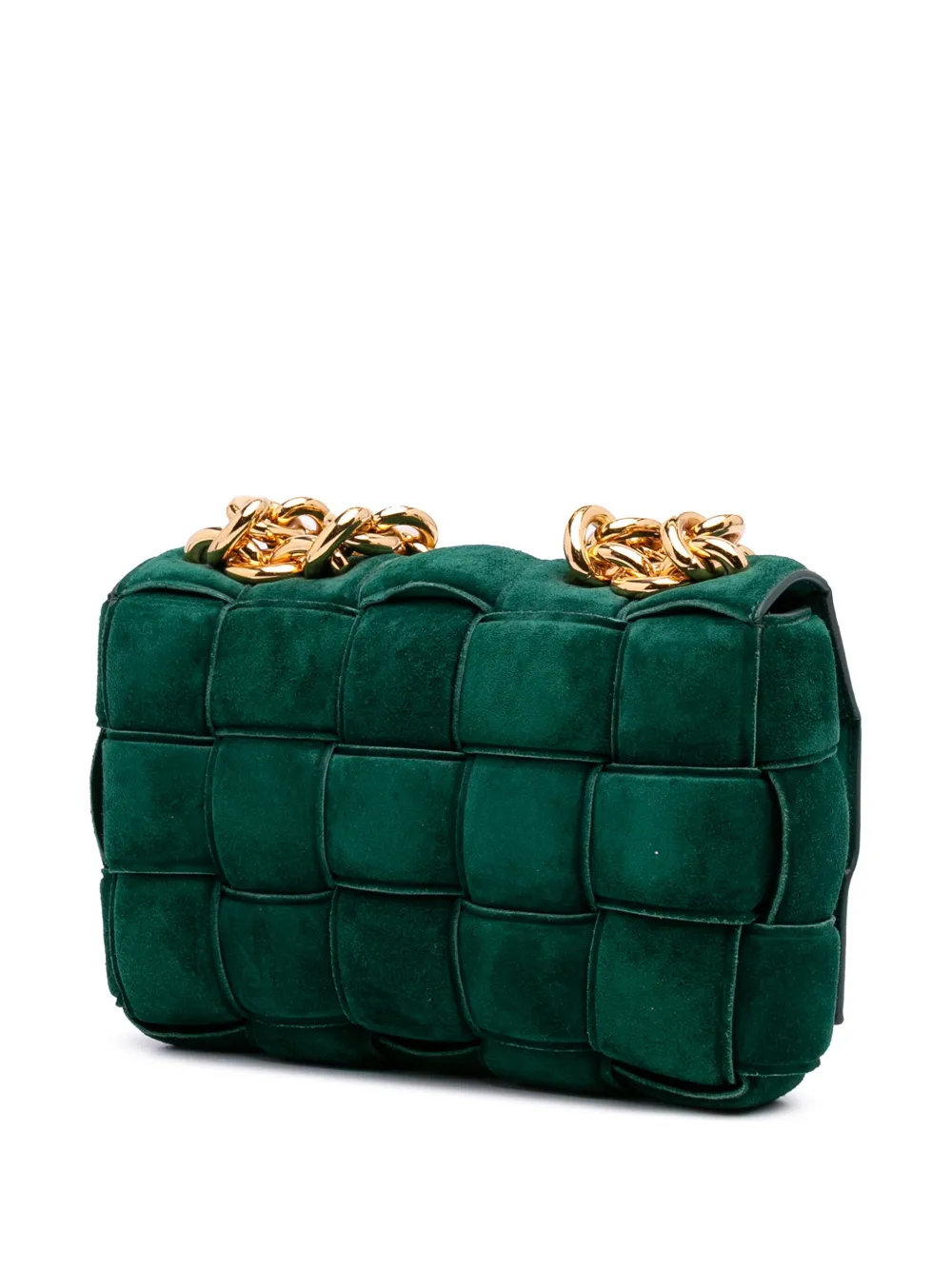 Pre-owned Bottega Veneta 2012-2025 Suede Intrecciato Padded Chain Cassette Satchel In Green