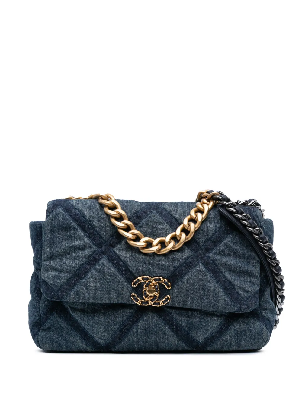 CHANEL Pre-Owned 2021-2025 Large Denim 19 Flap satchel | Blue | Image 1
