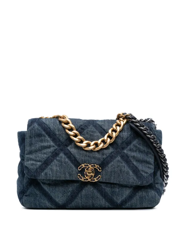 CHANEL Pre-Owned 2021-2025 Large Denim 19 Flap Satchel