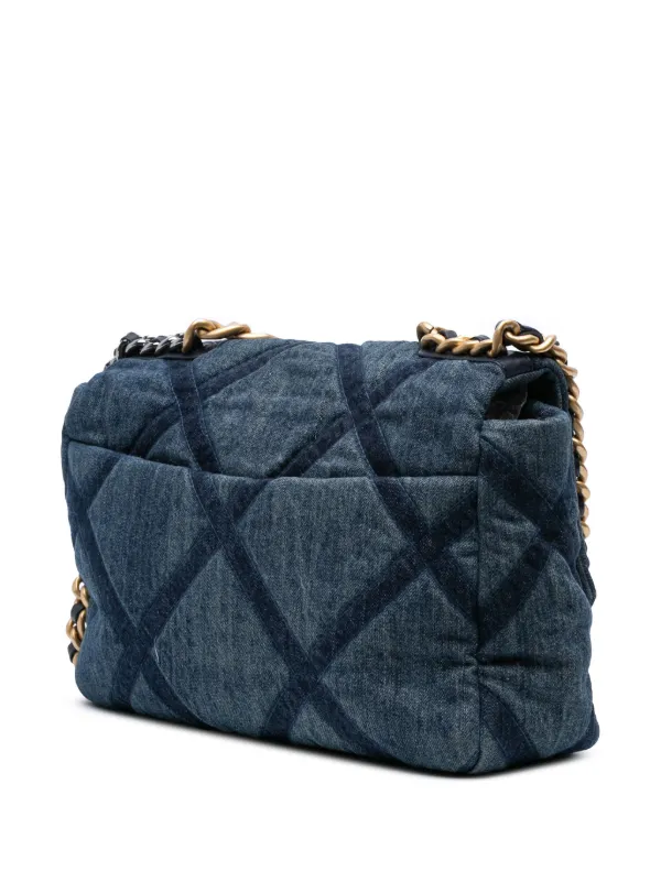 CHANEL Pre-Owned 2021-2025 Large Denim 19 Flap Satchel Blue