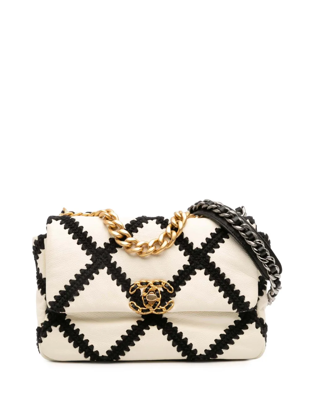 CHANEL Pre-Owned 2020 Medium Crochet Calfskin 19 Flap satchel | White | Image 1
