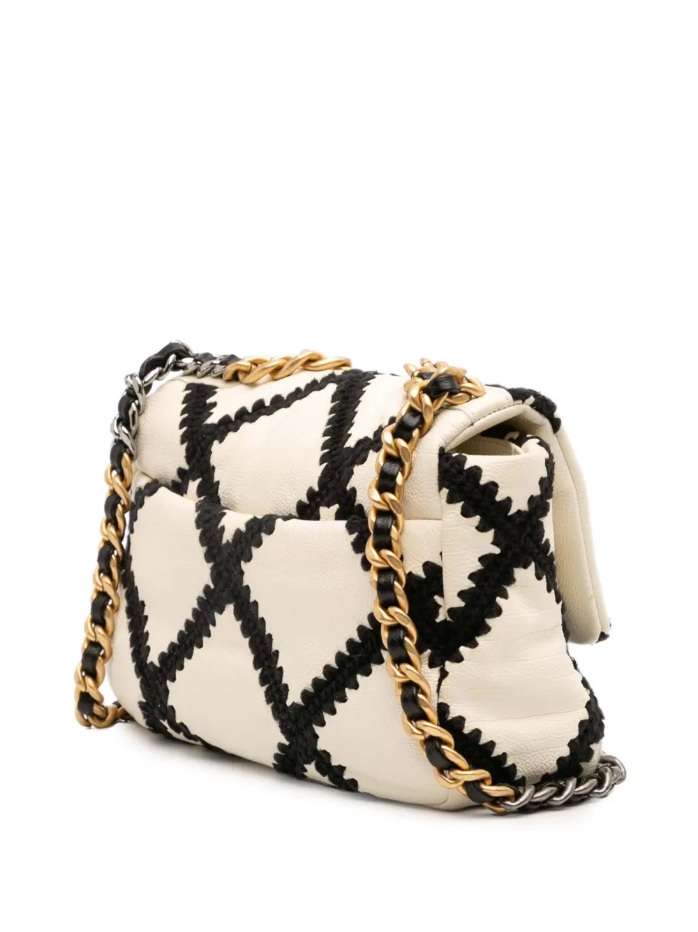 Pre-owned Chanel 2020 Medium Crochet Calfskin 19 Flap Satchel In White