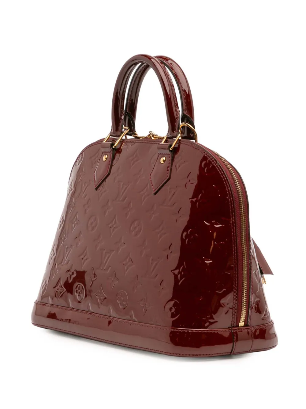Pre-owned Louis Vuitton 2014 Monogram Vernis Alma Pm Handbag In Red