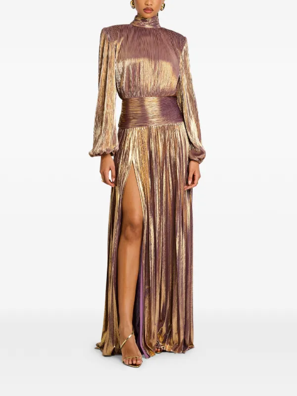 Retrofete Brienna Pleated Maxi Dress | Gold | FARFETCH
