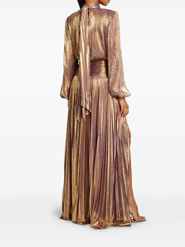 Retrofete Brienna Pleated Maxi Dress | Gold | FARFETCH