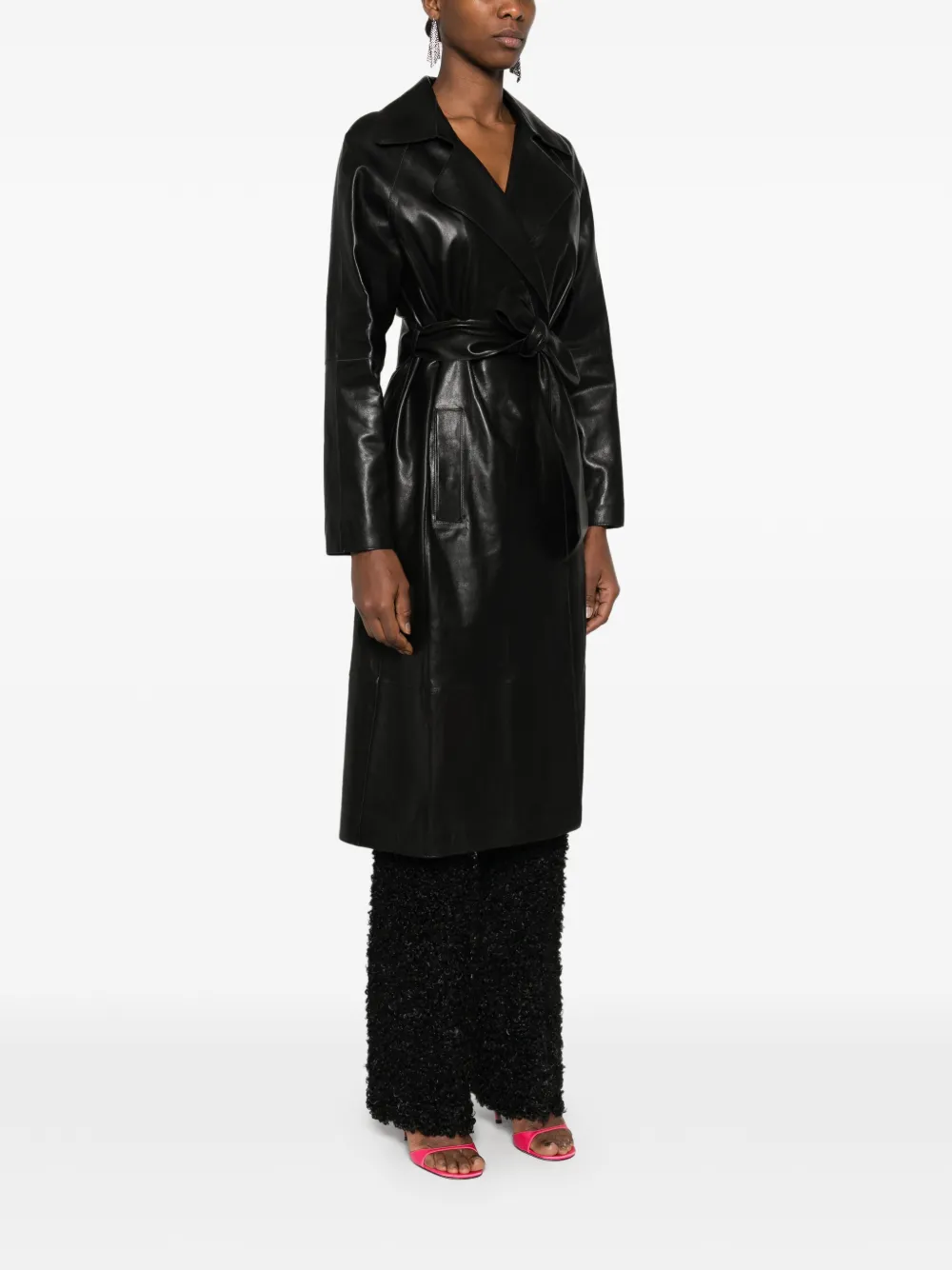  Arma Yava Belted Leather Coat - Black 