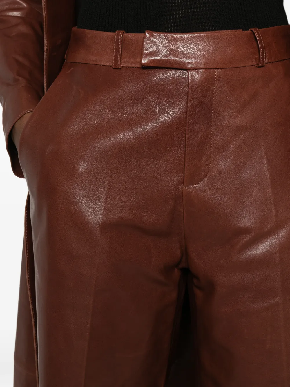 Arma Leather Straight-leg Trousers In Brown