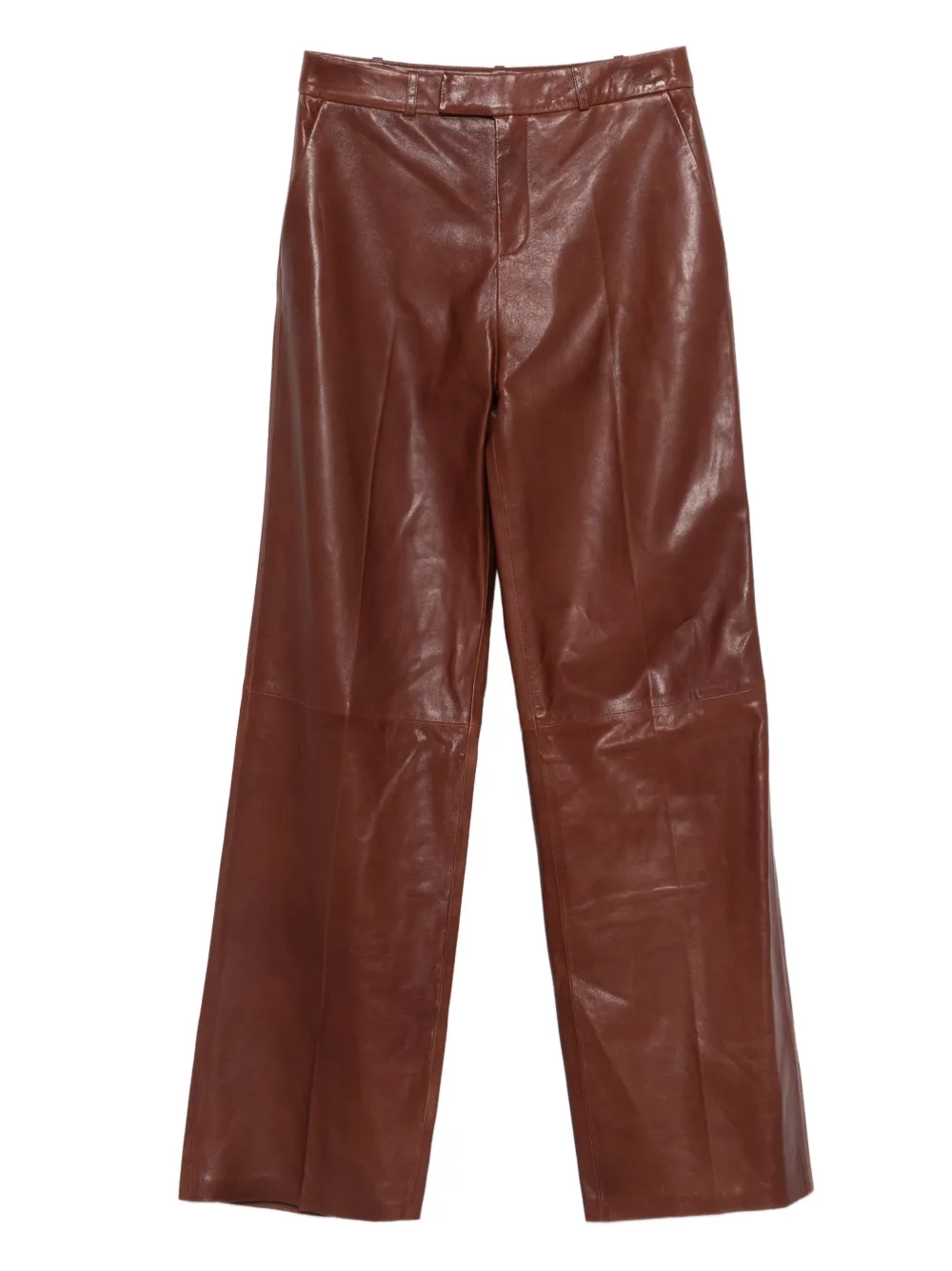 Arma Leather Straight-leg Trousers In Brown