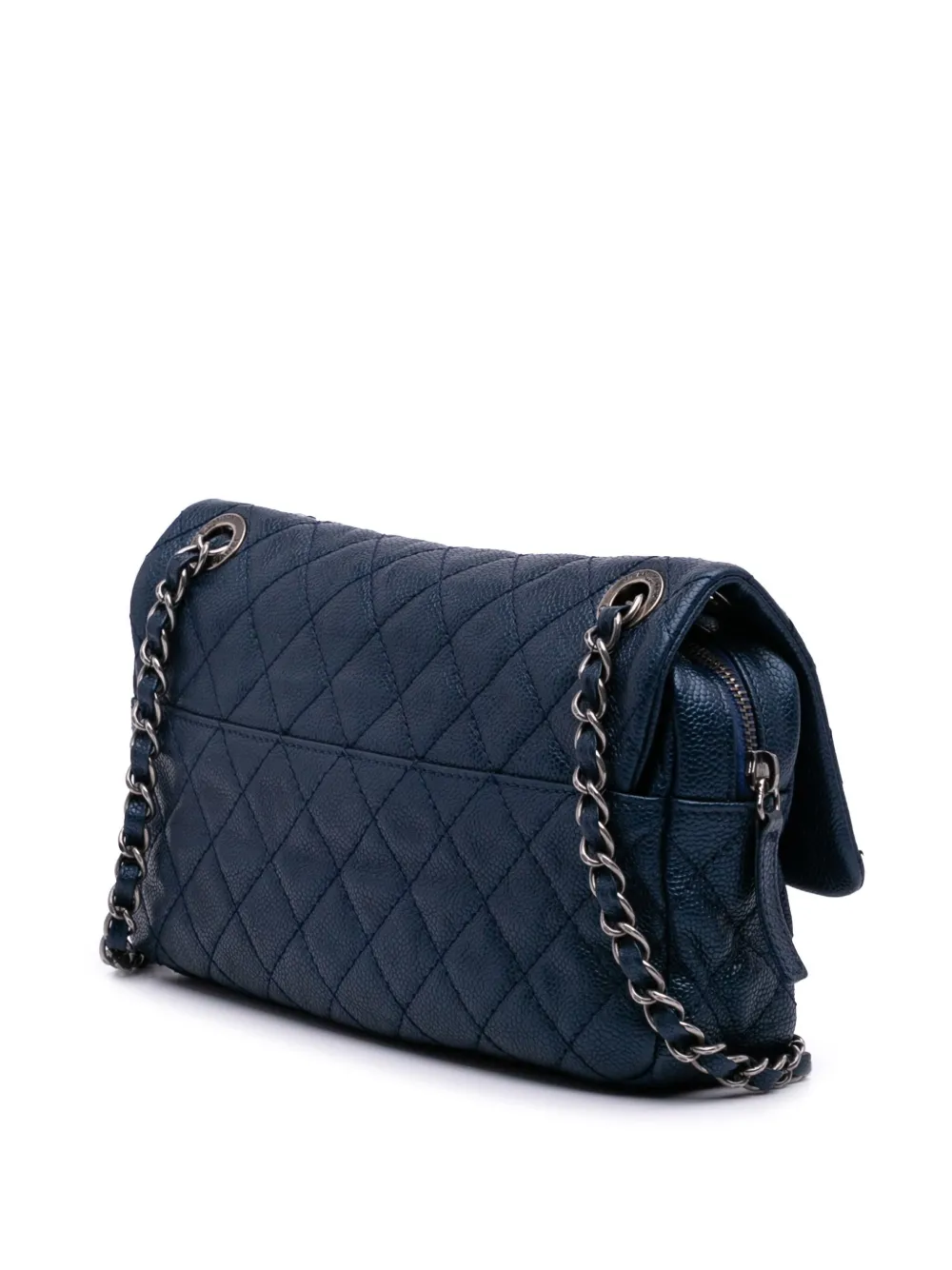 Pre-owned Chanel 2012 Medium Quilted Iridescent Caviar Easy Flap Shoulder Bag In Blue