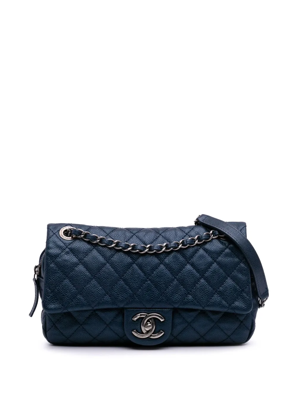 CHANEL Pre-Owned 2012 ミディアム マトラッセ イリディセント キャビア イージーフラップ ショルダーバッグ - ブルー CHANEL Pre-Owned 2012 ミディアム マトラッセ イリディセント キャビア イージーフラップ ショルダーバッグ - ブルー