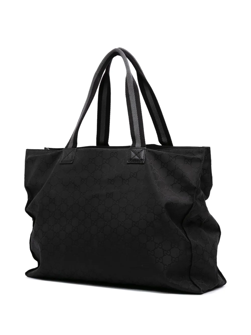 Pre-owned Gucci 2016-2025 Gg Nylon Web Tote Bag In Black