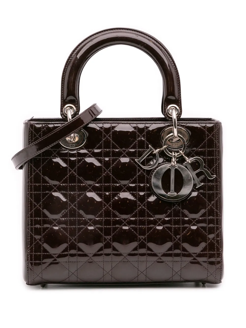 Christian Dior Pre-Owned 2010 ミディアム パテント カナージュ レディ ディオール サッチェルバッグ - Christian Dior Pre-Owned 2010 ミディアム パテント カナージュ レディ ディオール サッチェルバッグ -