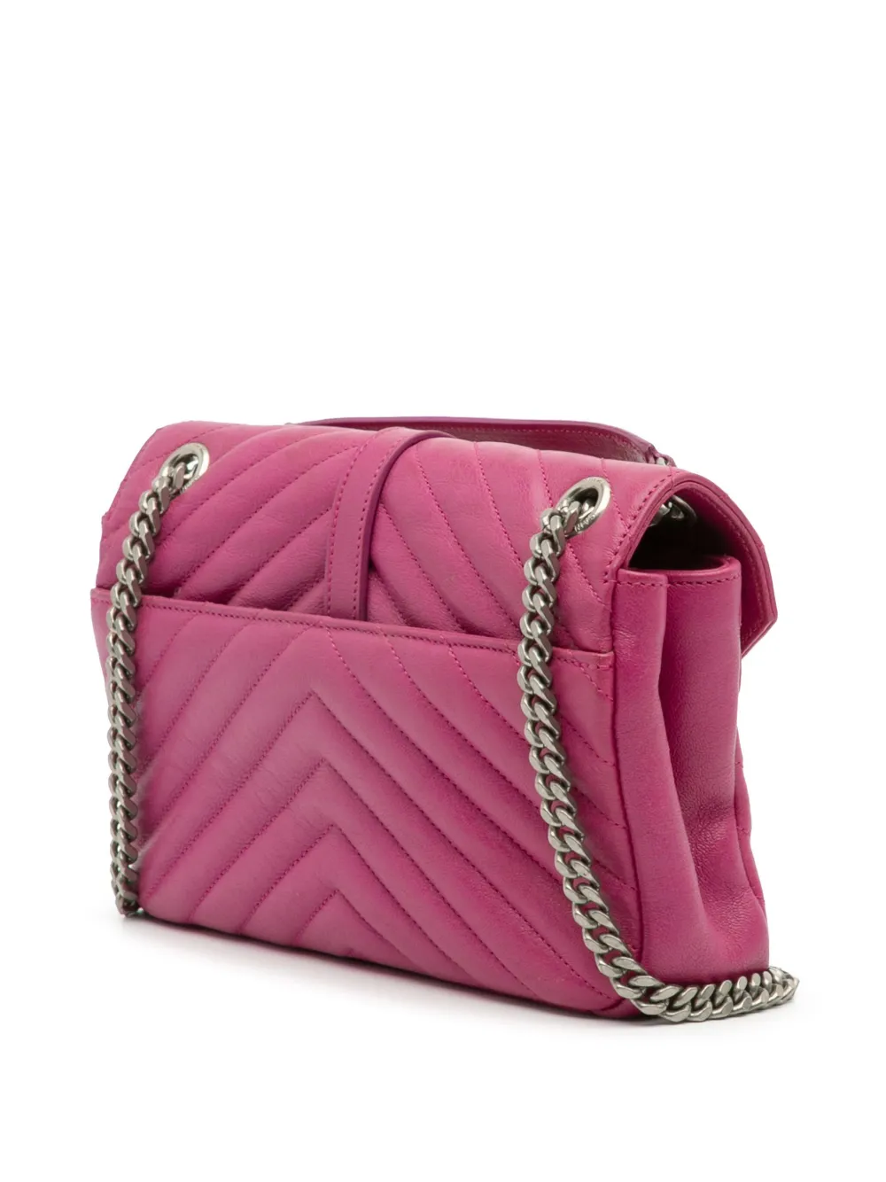 Pre-owned Saint Laurent 2015 Medium Chevron Sheepskin Monogram Chain Bag Shoulder Bag In Pink
