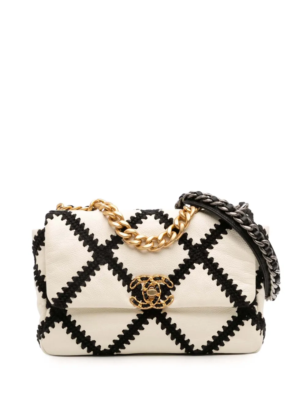 CHANEL Pre-Owned 2020 Medium Crochet Calfskin 19 Flap satchel | White | Image 1