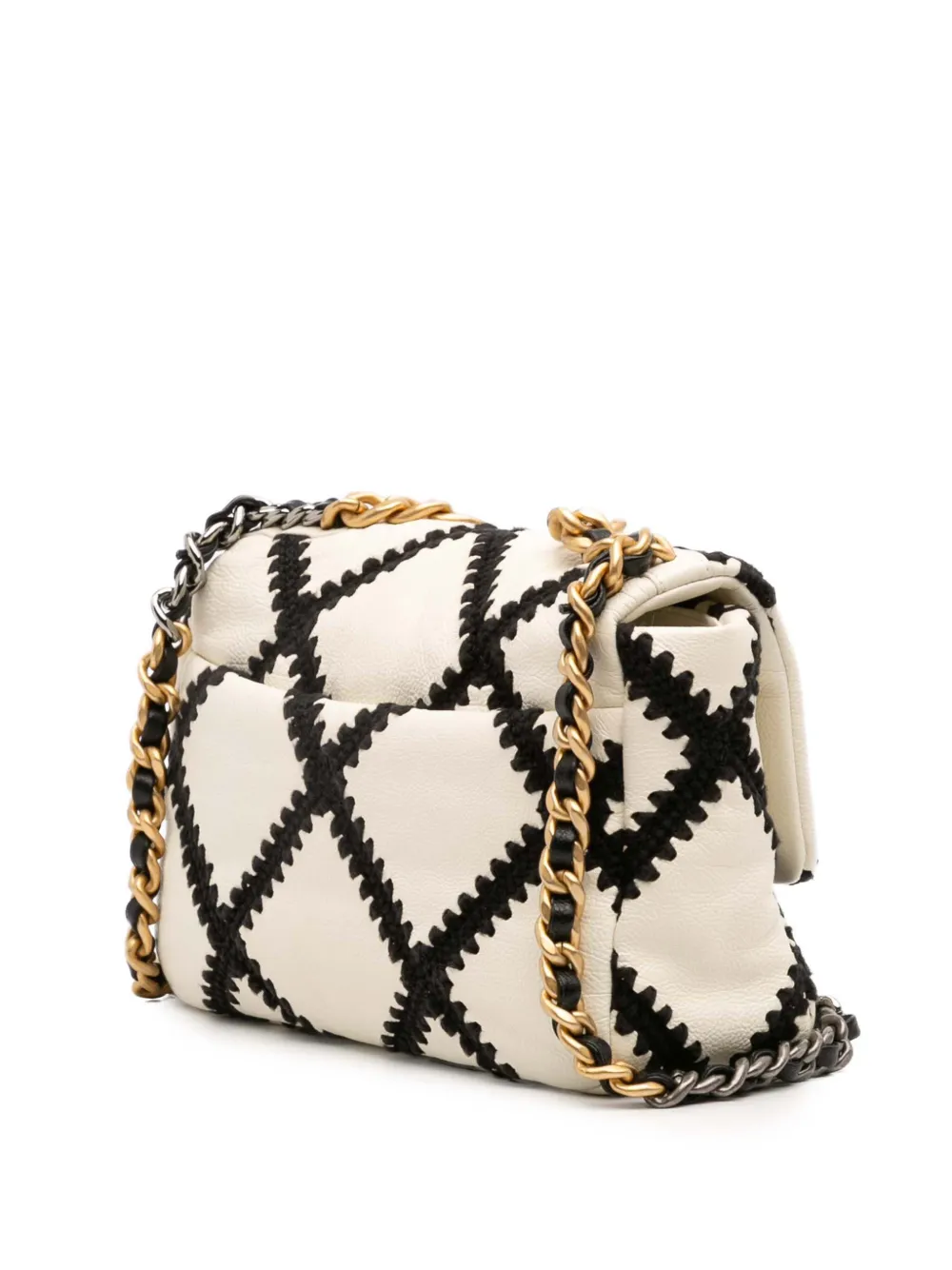 Pre-owned Chanel 2020 Medium Crochet Calfskin 19 Flap Satchel In White