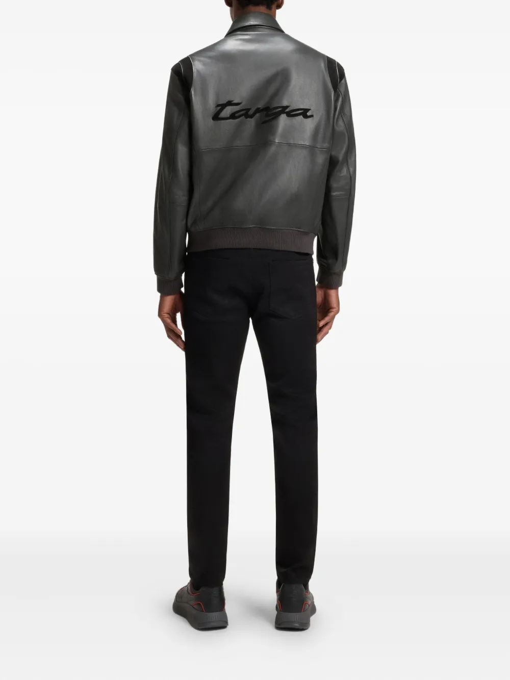 BOSS Leren bomberjack Grijs