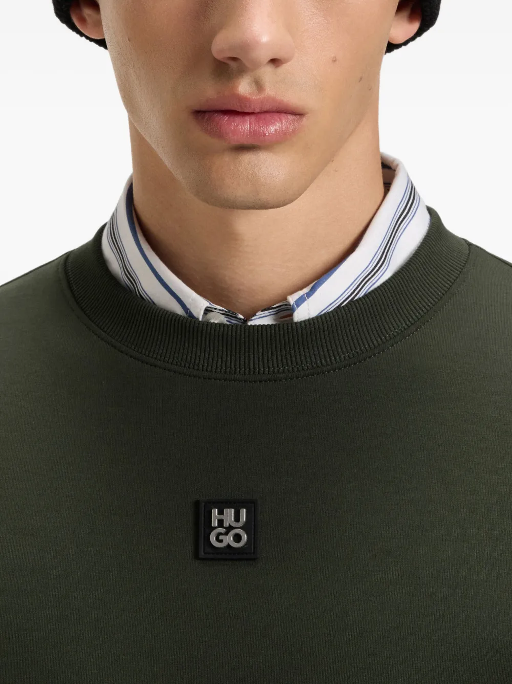 HUGO Sweater met logoplakkaat Groen
