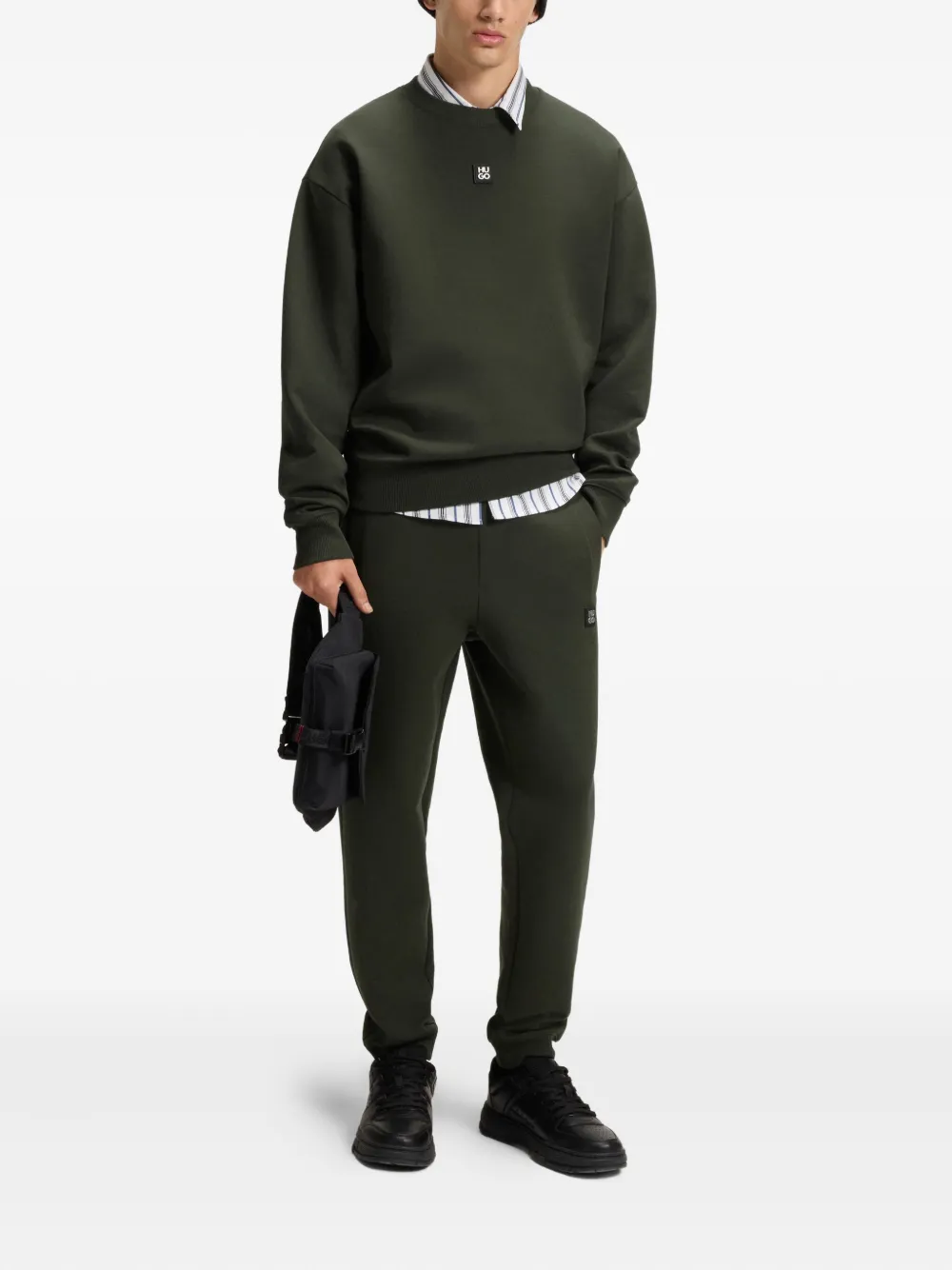 HUGO Sweater met logoplakkaat - Groen