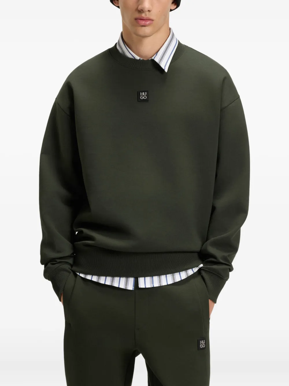 HUGO Sweater met logoplakkaat Groen