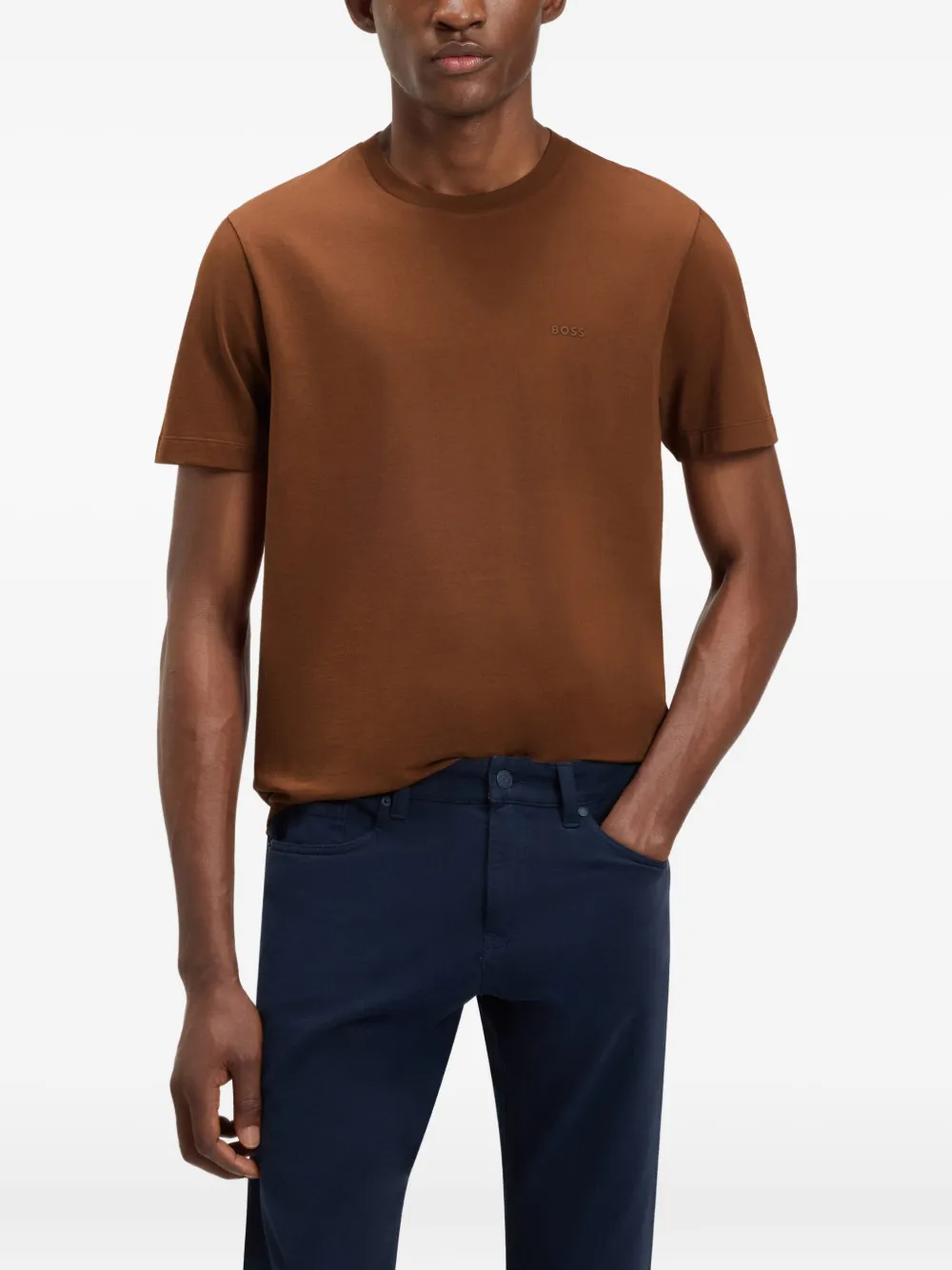 BOSS T-shirt met logoprint met ronde hals Bruin