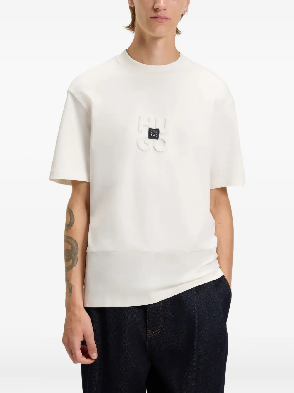 HUGO Camiseta com logo gravado | Branco | Image 1