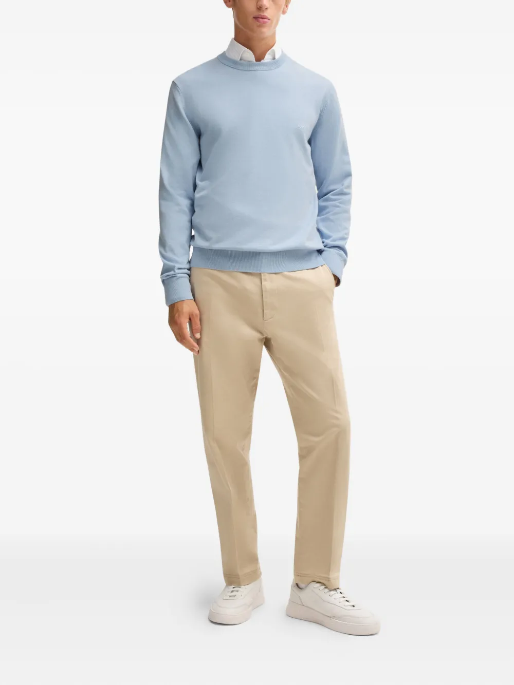 BOSS embroidered-logo crew-neck sweater - Blauw