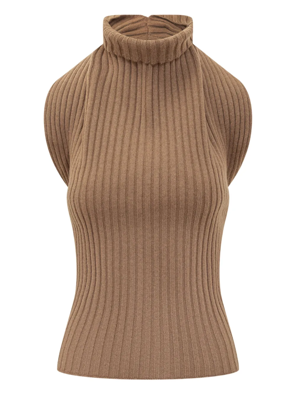 Victoria Beckham ribbed draped turtleneck top - ブラウン Victoria Beckham ribbed draped turtleneck top - ブラウン