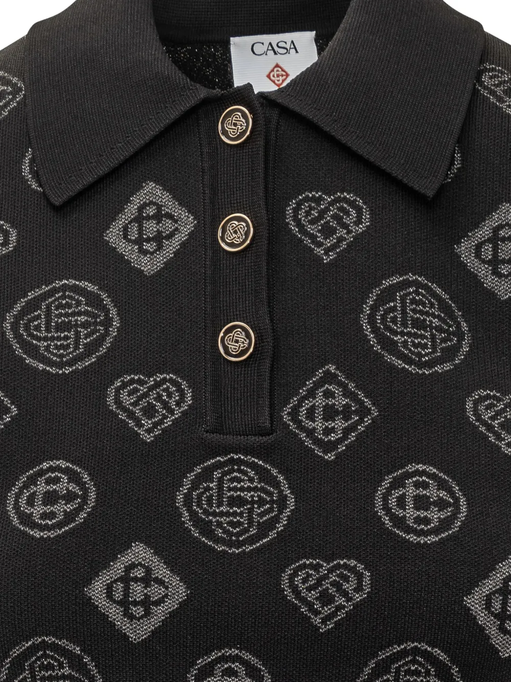 Casablanca Knitted Polo Shirt With Monogram Pattern In Black